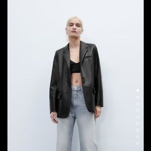 Zara black leather blazer jacket